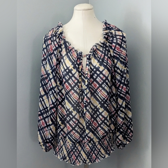 Lane Bryant Balloon Sleeve Flowy Ruffled V-Neck Blouse Top Pattern Tie 18/20W - Picture 2 of 5